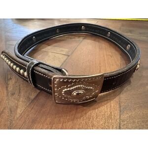 Black Leather Belt With Buckle Silver & Gold Tone Studs  3‎ cm Width